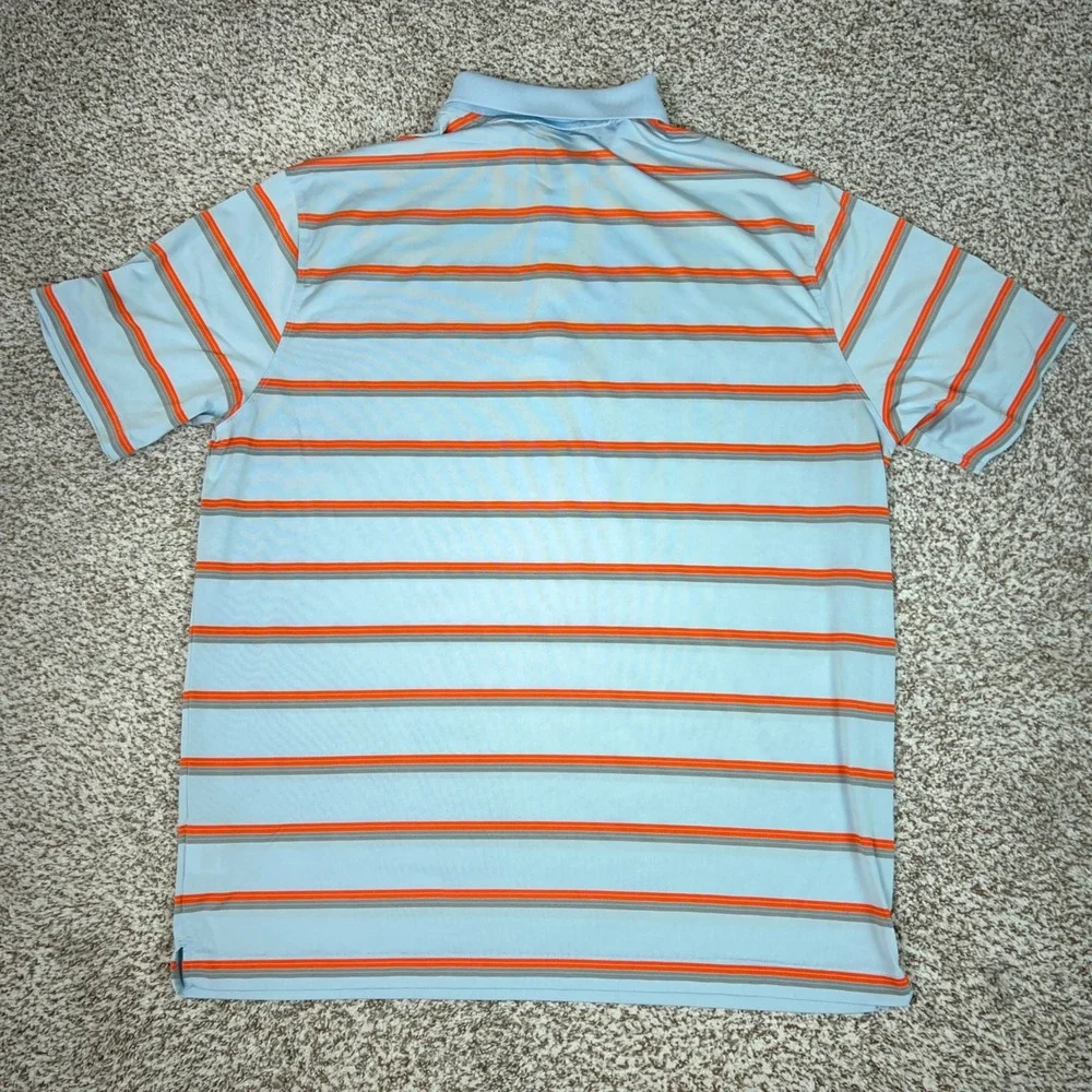 Nike Golf Polo Shirt Mens XXL Blue Orange Striped Dri FIT Tour Performance Logo